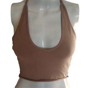 HEART HIPS‎ Tank Top Woman's S Light Brown Halter Backless Stretch Cropped
